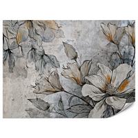 FOTOTAPETE für Büro Blumen Blätter Betongrund Vintage Pflanzen 100x70 - Grau, Papier (100/70cm) - Muralo