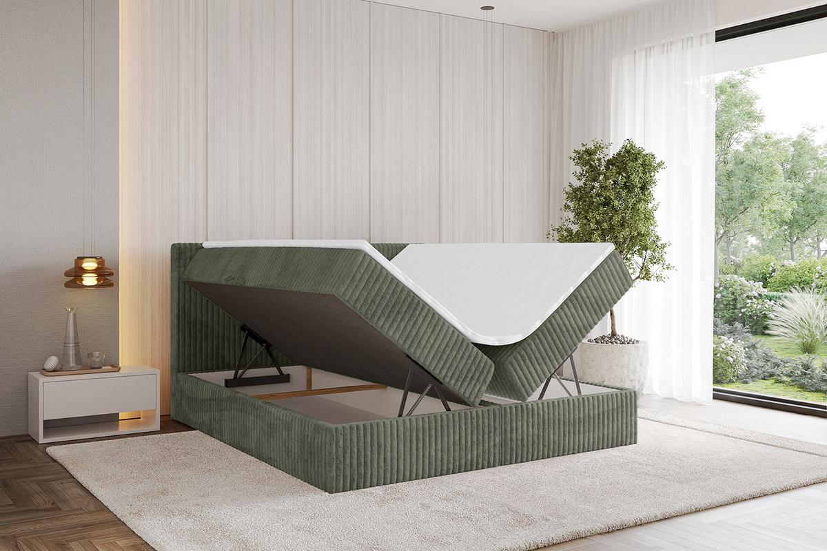 BOXBETT mit Matratze H3 und Lattenrost - TOLO - 140x200 Cord - Olive - Olivgrün, Holzwerkstoff/Kunststoff (140/200cm) - ALTDECOR