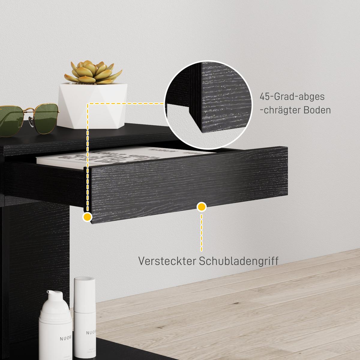 NACHTTISCH mit Schubladen, 40 x 30 x 46 cm, Schwarz - Schwarz, Holzwerkstoff (30/46/40cm) - HOMCOM