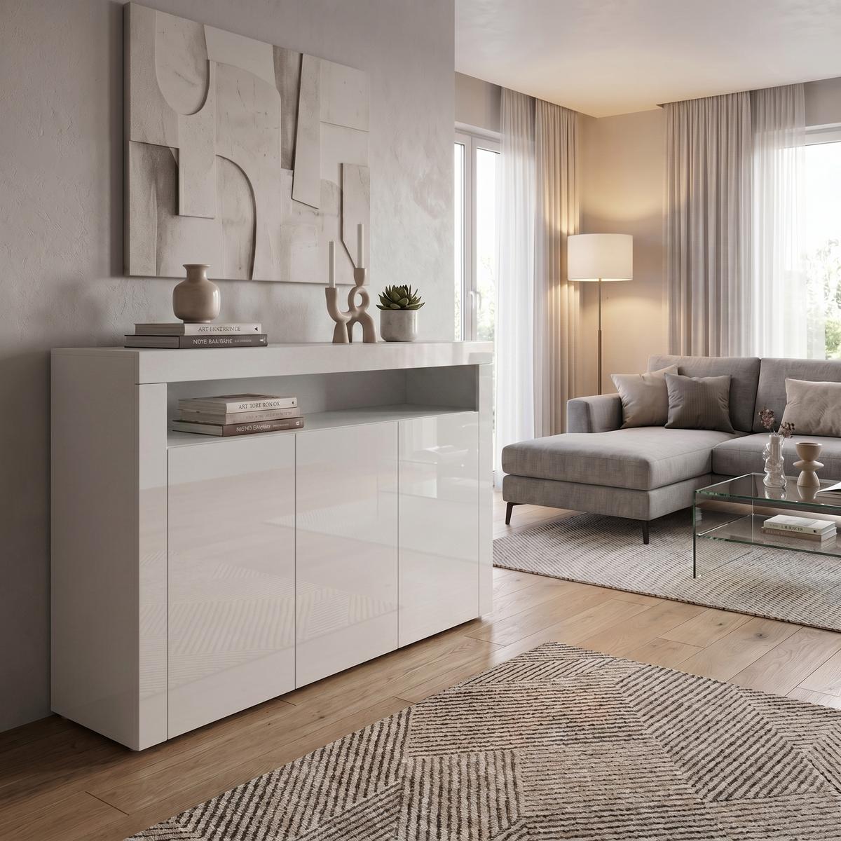 SIDEBOARD Valencia Weiß Hochglanz / Weiß Hochglanz - Weiß Hochglanz, Holzwerkstoff (155/92/40cm) - Vladon
