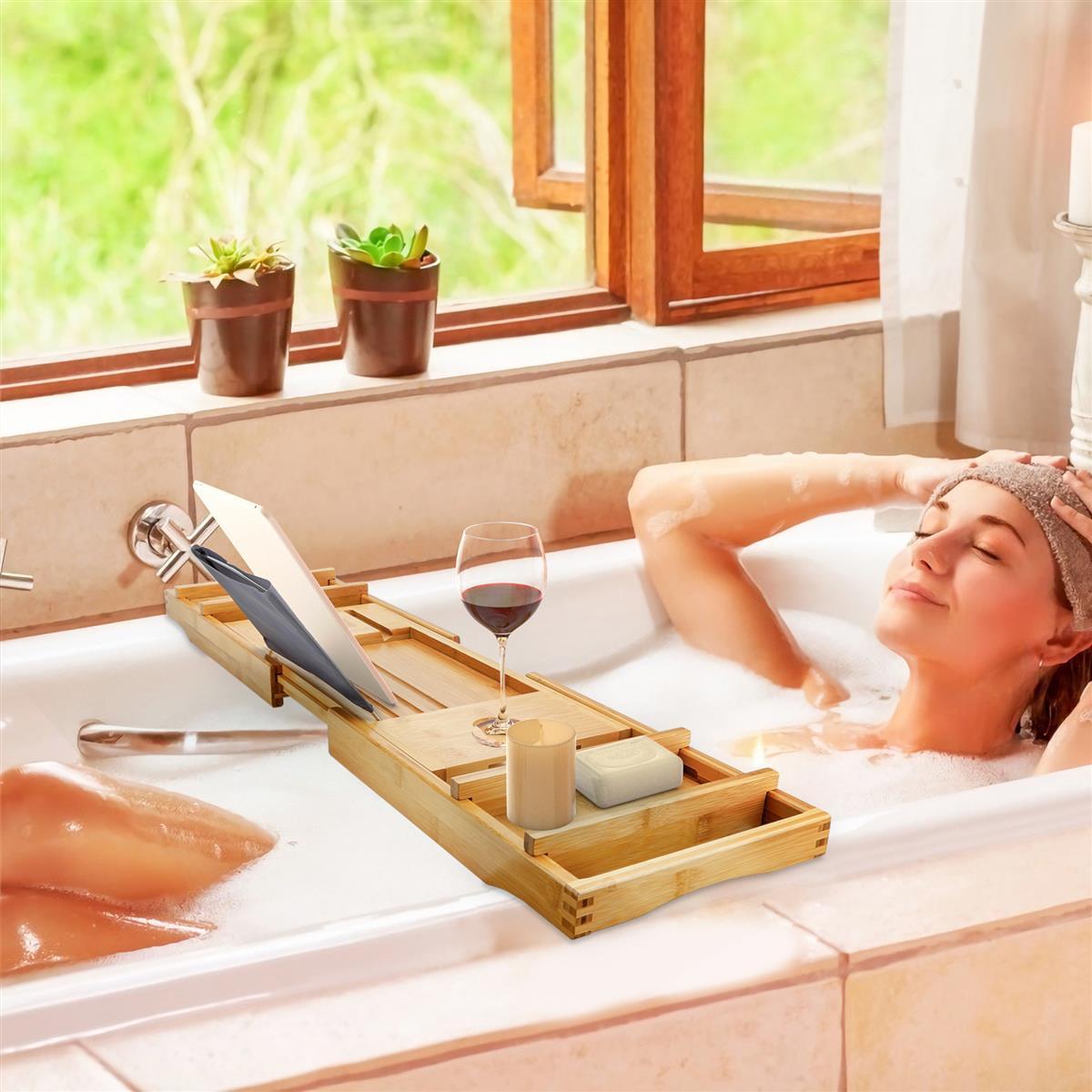 BADEWANNENTABLET mit Seifenschale - Braun, Naturmaterialen (23/4.5/75cm) - Intirilife