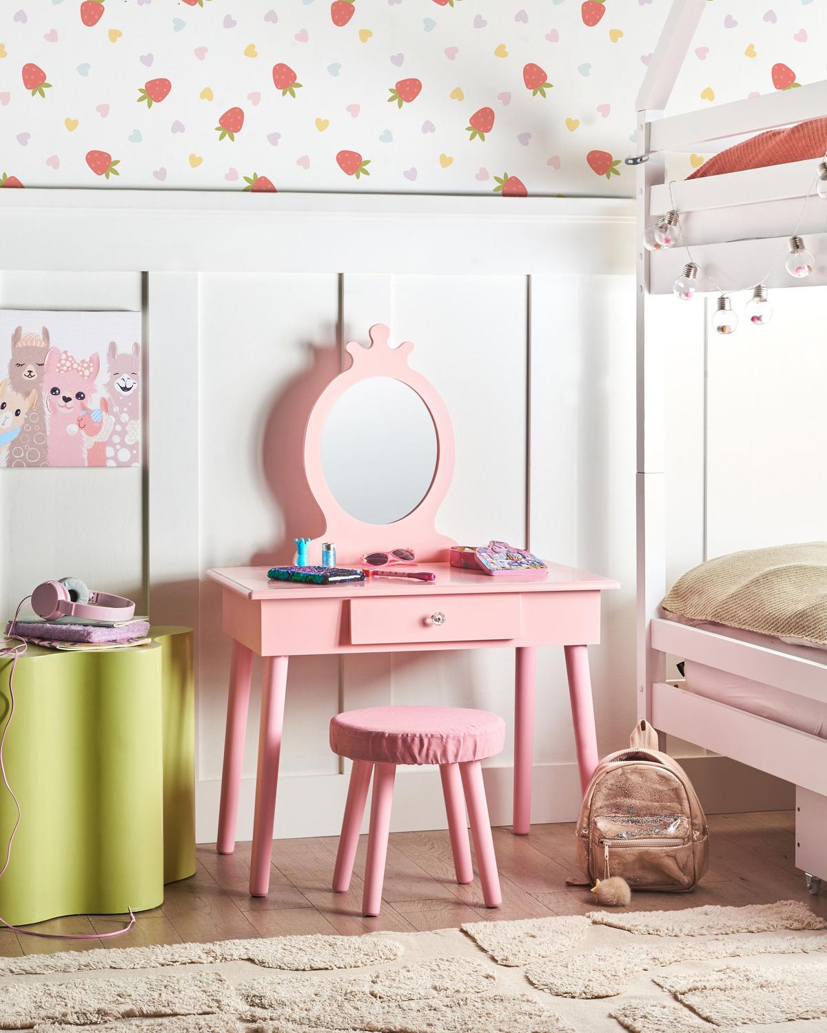 KINDERSCHMINKTISCH mit Hocker Rosa Margie - Pink, Holz/Holzwerkstoff (62/102/40cm) - Beliani