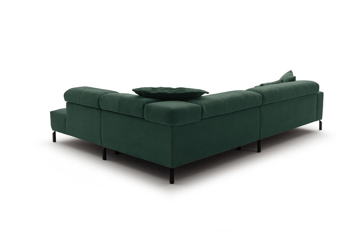 ECKSOFA MIT MOTORISCHEM SITZVORZUG OHIO Smaragdgrün Cord Relaxfunktion - Smaragdgrün/Schwarz, Textil/Metall (311/219cm) - KAWOLA