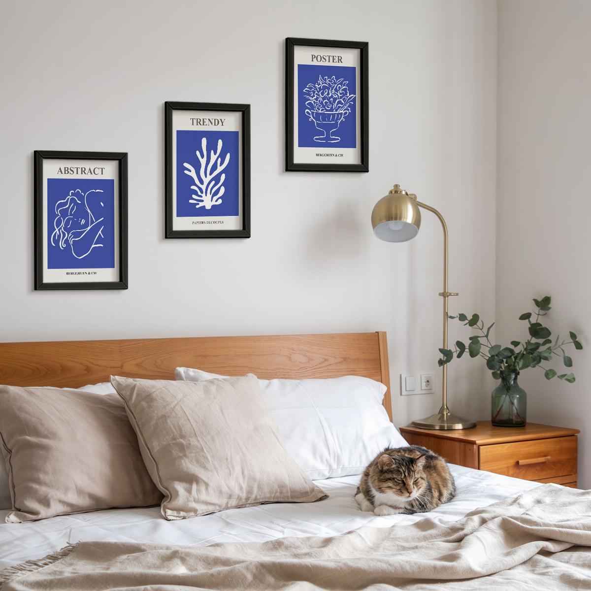 BILDER SET 3er Set - 20x30 cm Schwarzer Rahmen - Stilvolle blaue Poster - Schwarz, Kunststoff (20/30cm) - TULUP