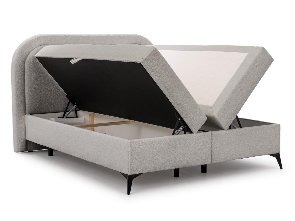BOXBETT Sonna 140/200 cm Hellgrau Bouclé-Stoff mit abgerundetem Kopfteil und mit schwarzen Metallfüße - Hellgrau/Schwarz, Holz/Textil (140/200cm) - S-Style Möbel