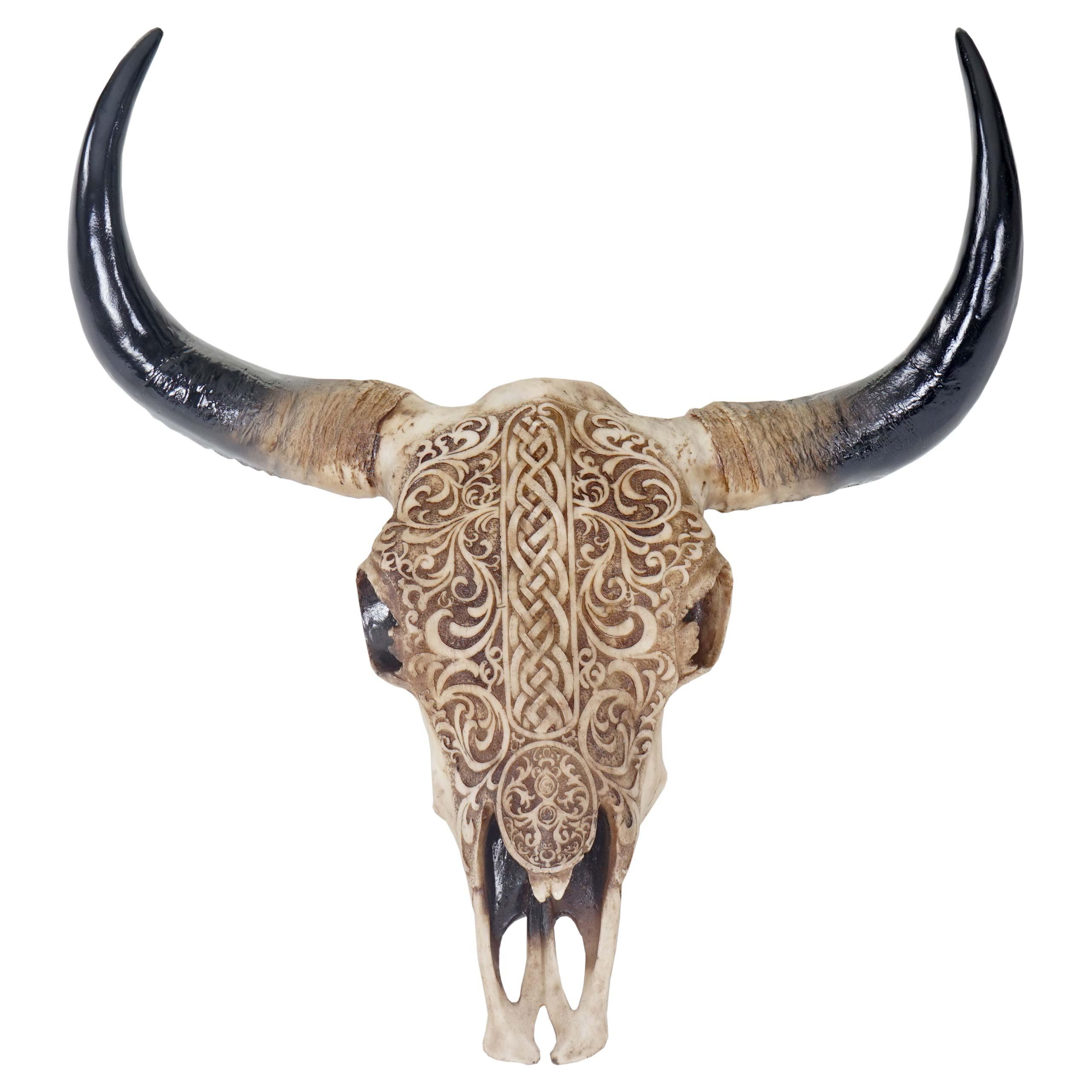 DEKO SCHÄDEL LONGHORN TRIBAL Beige - Beige, Stein (63/65/13cm) - MCW