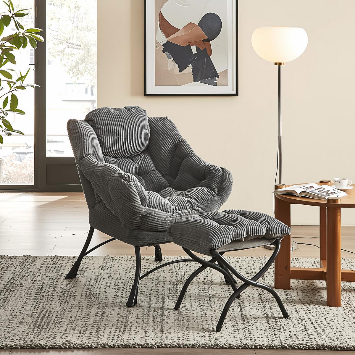 RELAXSESSEL moderner mit Fußhocker & Seitentasche – Gemütlicher Loungesessel in Grau für Wohnzimmer & Schlafzimmer - Grau, Textil (64/95/70cm) - Urban Meuble