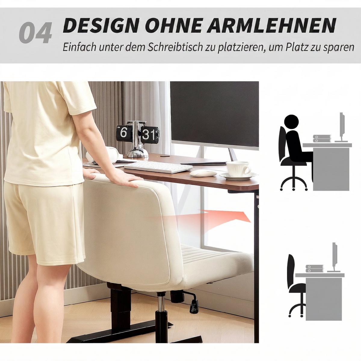 SCHREIBTISCHSTUHL Leinen Cremeweiß - Creme/Schwarz, Textil/Metall (64/83/65cm) - HOMCOM