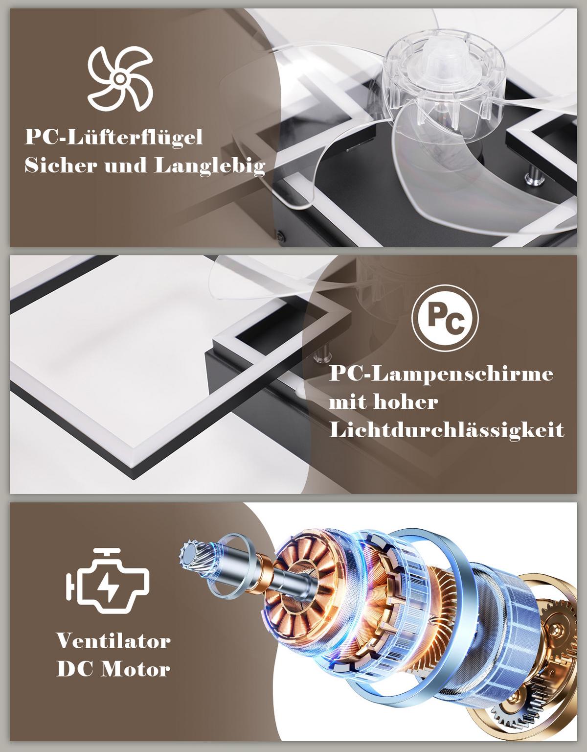 DECKENLEUCHTE mit Ventilator Telven 68/31/14 cm - Schwarz, Kunststoff/Metall (68/31/14cm) - ZMH