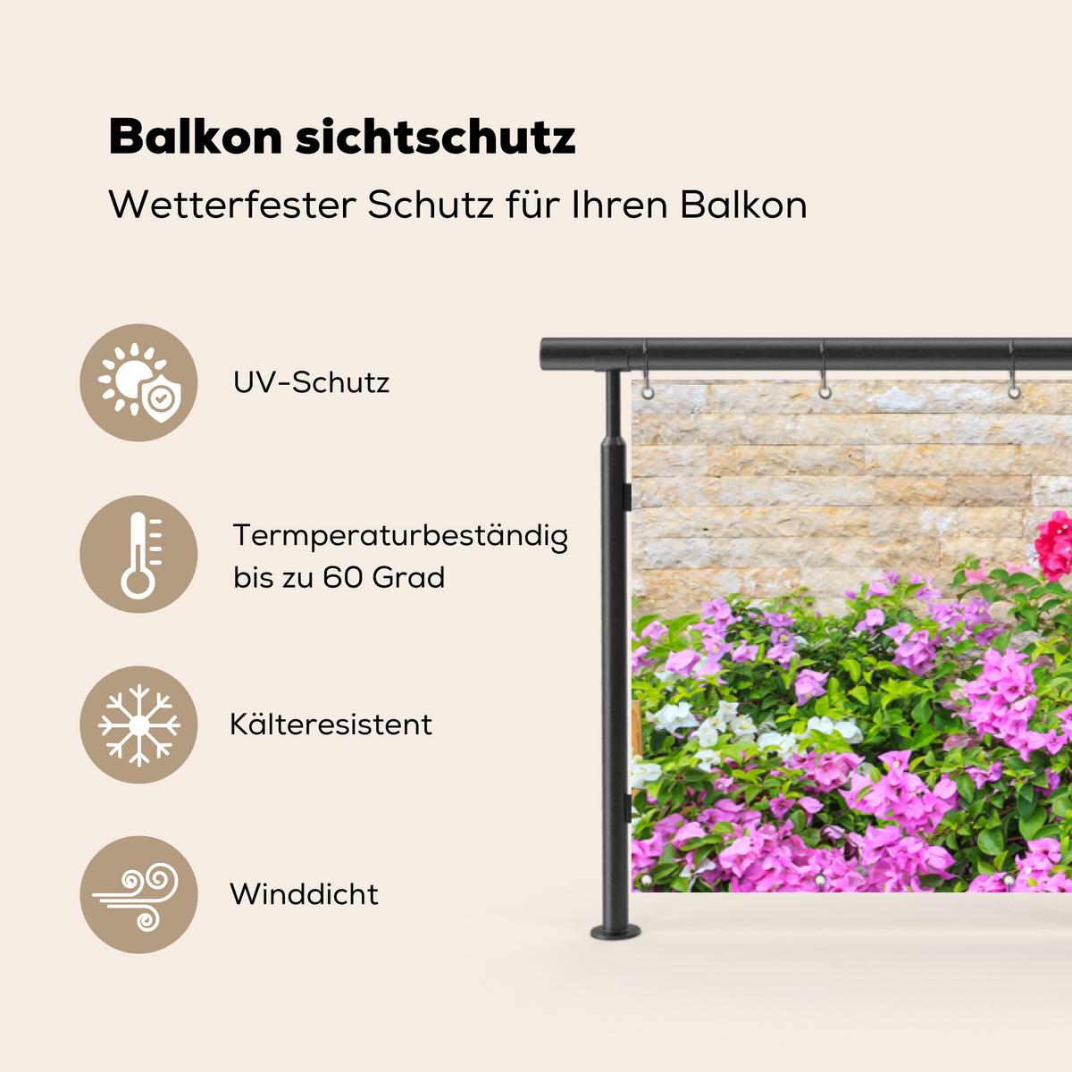 BALKON-SICHTSCHUTZ Blumen - Pflanzen - Blätter - Steine Deko XXL 500x130 cm - Pink, Kunststoff (500/130cm) - MuchoWow