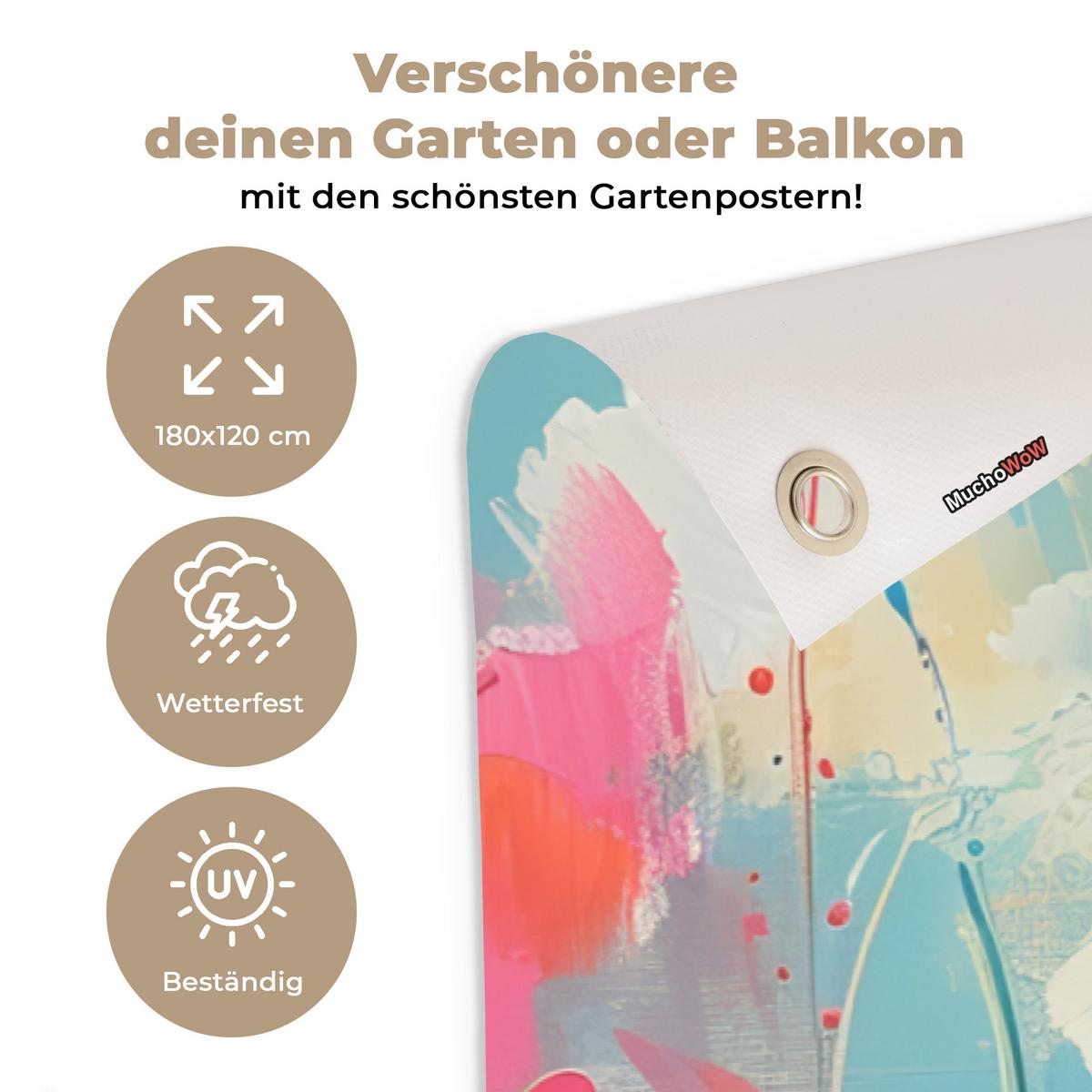 GARTENPOSTER Schottische Hochländer - Natur - Farbenfroh - Blumen Poster für draußen 180x120 cm - Hellblau, Kunststoff (180/120/0.2cm) - OnlyWow