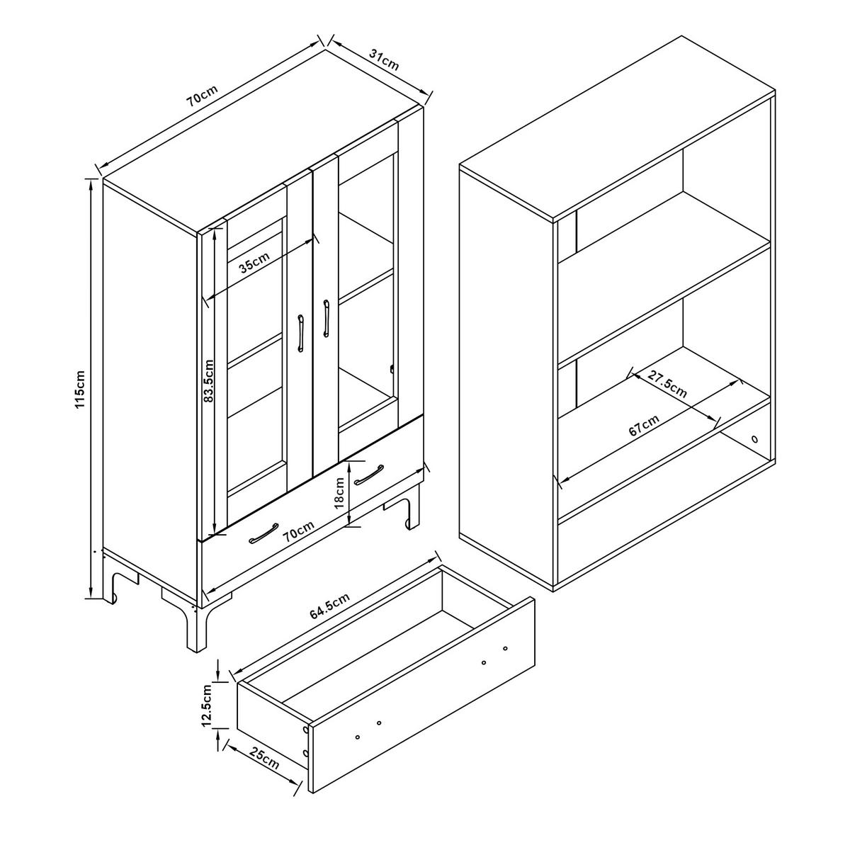 VITRINE Søndersø - Dunkelgrau, Glas/Holzwerkstoff (70/115/31cm) - [en.casa]