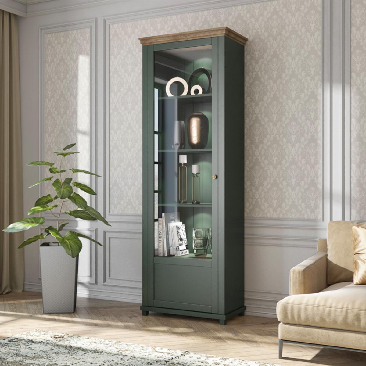 VITRINE Martin Grün und Holz - Grün, Holzwerkstoff (71/200/42cm) - Petits-meubles