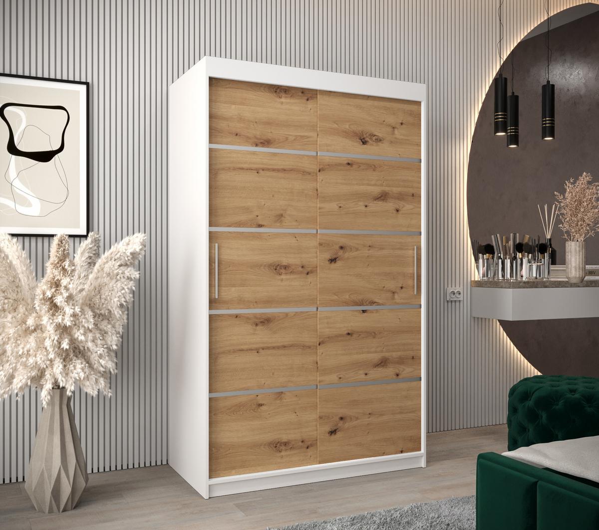 SCHWEBETÜRENSCHRANK 200/120/62 2-türig - Silberfarben/Eiche Artisan, Holz/Kunststoff (120/200/62cm) - MÖBEL KRYSPOL