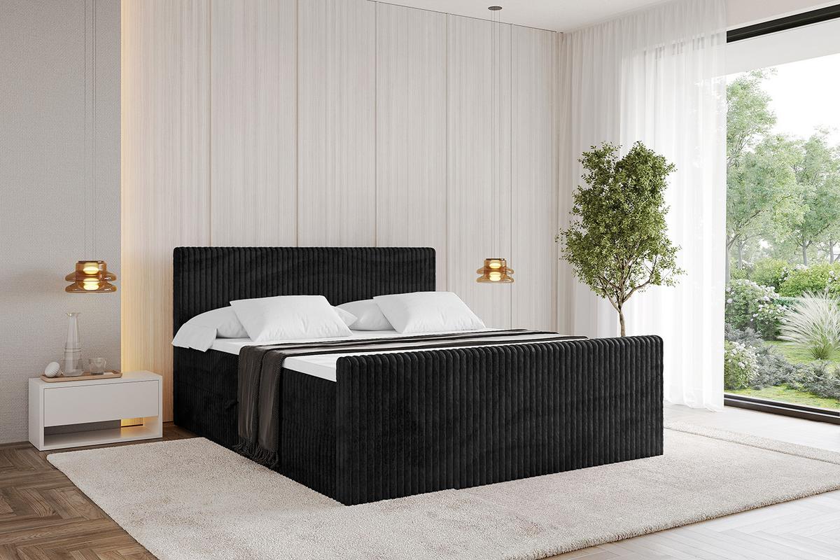 BOXBETT mit Matratze H3 und Lattenrost - TOLO-Z - 140x200 Cord - Schwarz - Schwarz, Holzwerkstoff (140/200cm) - ALTDECOR