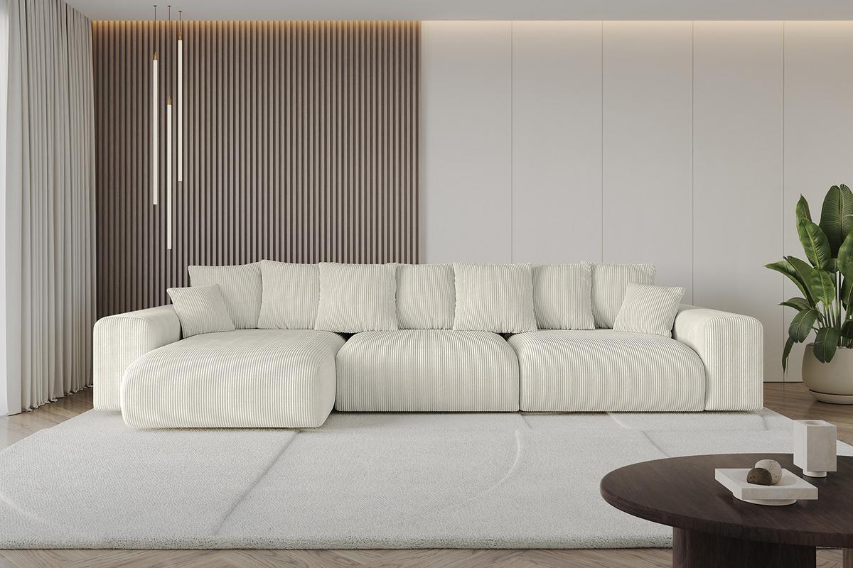 ECKSOFA Ottomane links ESKAR-L2 364x176x72 Creme Cord - Ecru/Creme, Holzwerkstoff/Kunststoff (364/176cm) - ALTDECOR