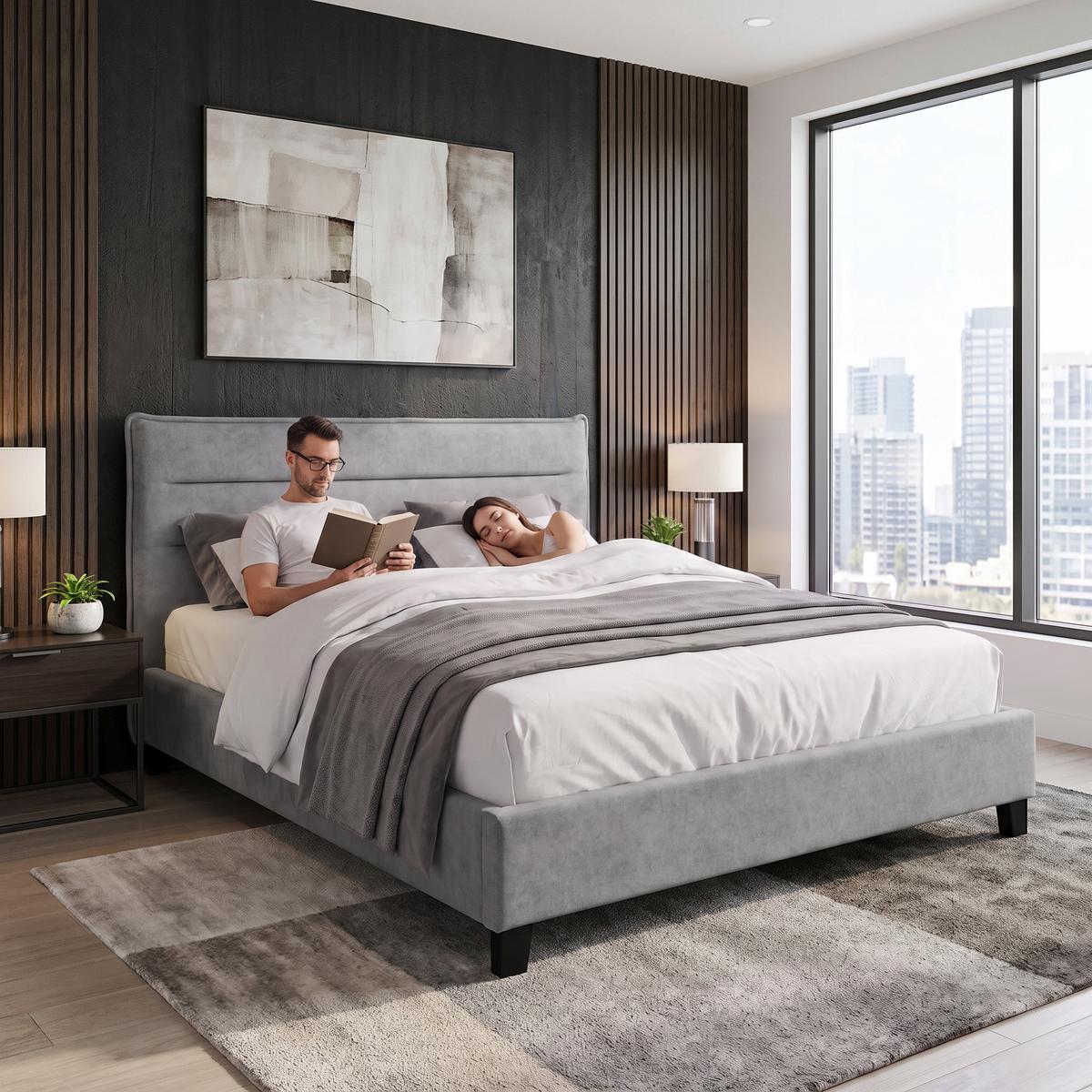 POLSTERBETT Mane, mit Taschenfedernmatratze 26 cm, ohne Bettkasten, 160x200 cm, Velours-Stoff, Grau - Grau, Textil (160/200cm) - Beautysofa