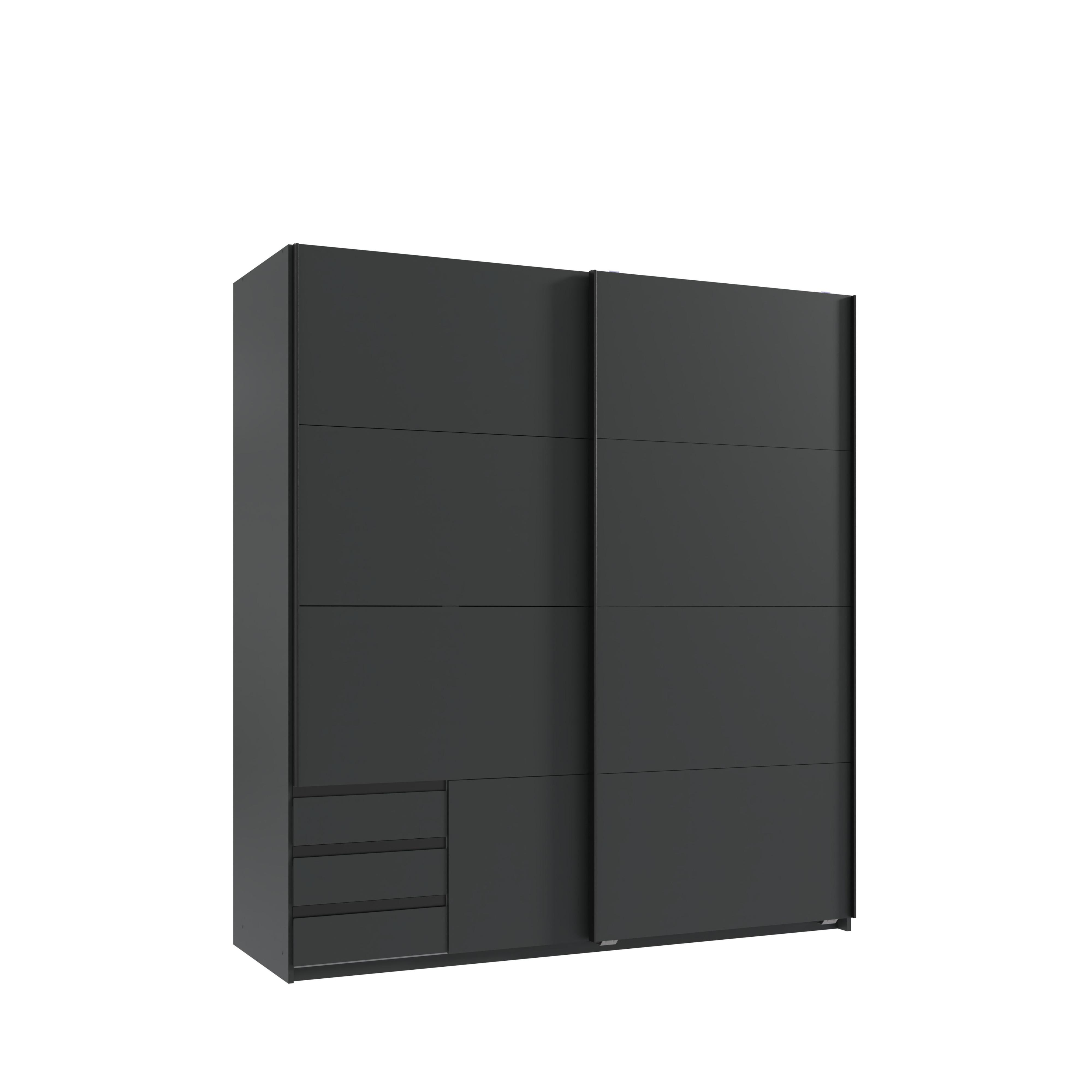 SCHWEBETÜRENSCHRANK 2-türig B179/H198/T65 cm, Kleiderschrank in Grafit mit sichtbaren Schubkästen / 22693 - Graphitfarben/Schwarz, Holz/Holzwerkstoff (179/198/65cm) - luma-home