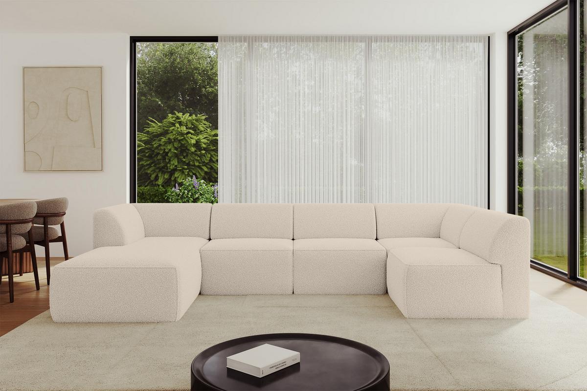WOHNLANDSCHAFT Ottomane Links MOVO-L 345x180x78 cm Dunkelbegie Bouclé - Cappuccino, Holzwerkstoff/Kunststoff (345/78/180cm) - ALTDECOR