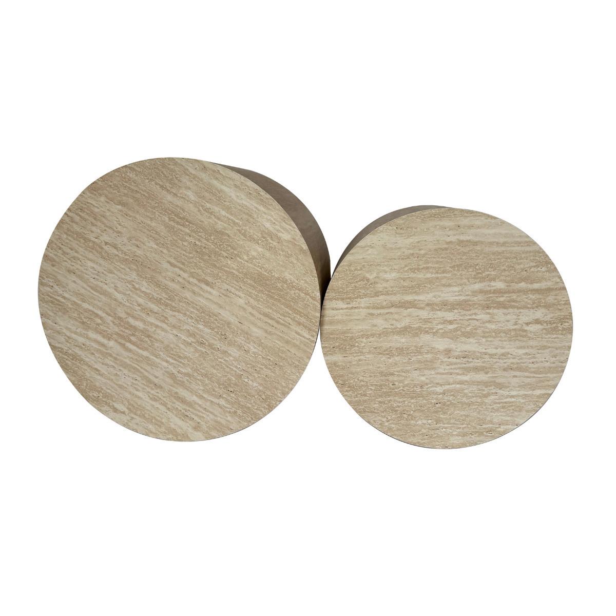 COUCHTISCHE RUND TRAVERTINOPTIK 2er set 58/58/58 cm - Beige, Holzwerkstoff (65.5/58/38cm) - Calicosy