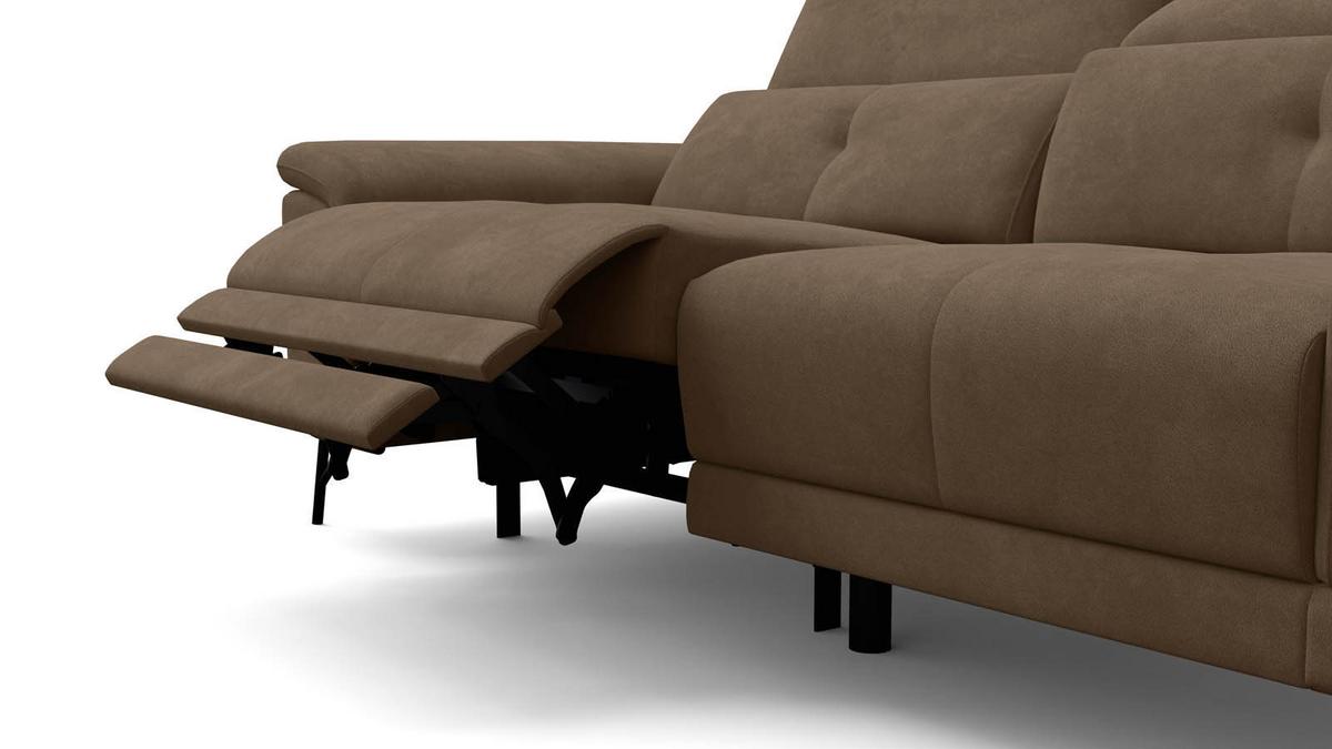 SOFA RELAX AVENA 3-Sitzer, brauner Veloursstoff - Schwarz/Braun, Holz/Textil (204/80/108cm) - Courtois Laville