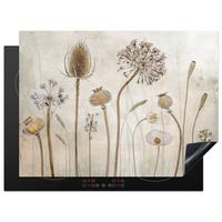 HERDABDECKPLATTE Blumen - Aquarell - Stilleben - Braun - Vintage Induktionsmatte 71x52 cm - Sandfarben, Kunststoff (71/52/0.2cm) - MuchoWow