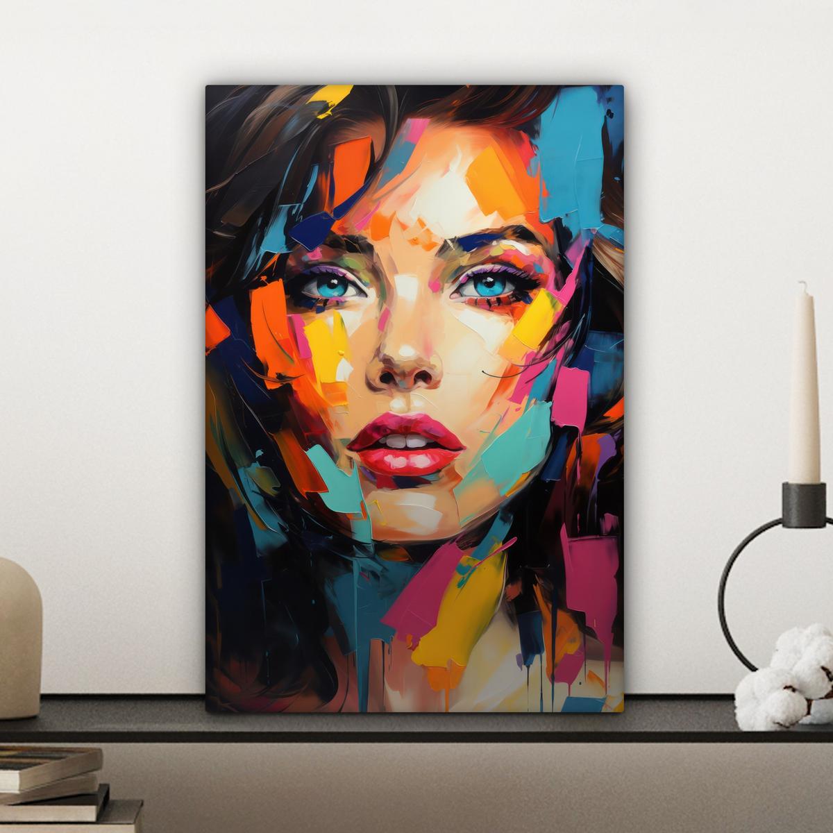 LEINWANDBILD Frau - Porträt - Farbenfroh - Kunst Deko Wohnzimmer 20x30 cm - Multicolor, Textil (20/30cm) - MuchoWow