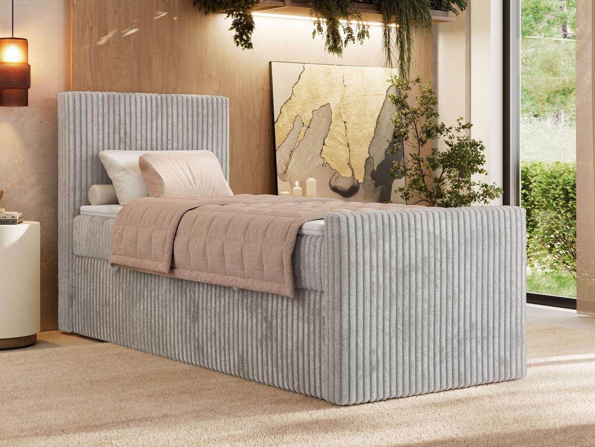 BOXBETT TILIANO DUO 90/200 - Hellgrau Cord - H4 - Topper T25 - Links Seite - Hellgrau, Textil (200/90cm) - MKS