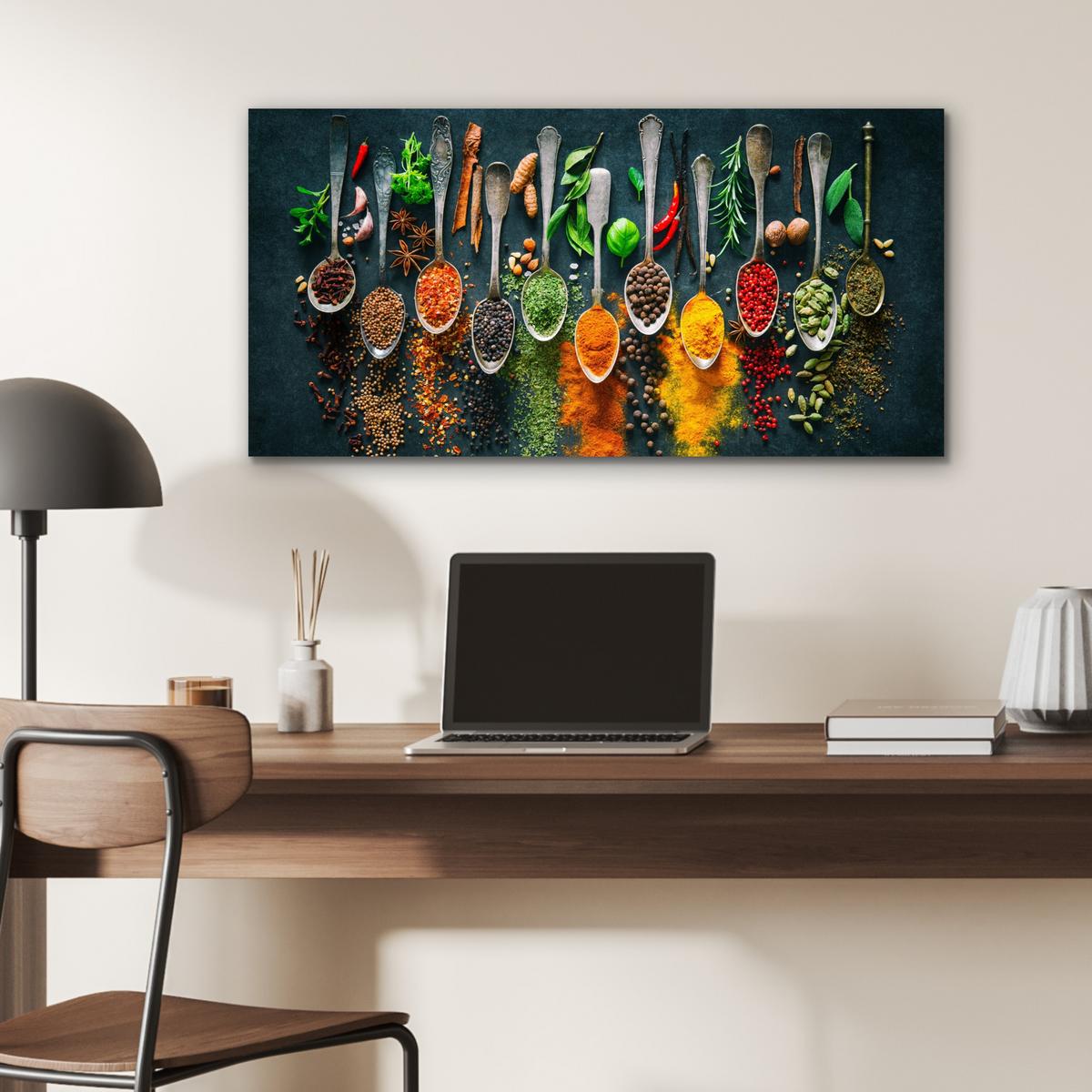 METALLBILD Kräuter - Gewürze - Löffel 80x40 cm - Currygelb, Metall (80/40cm) - MuchoWow