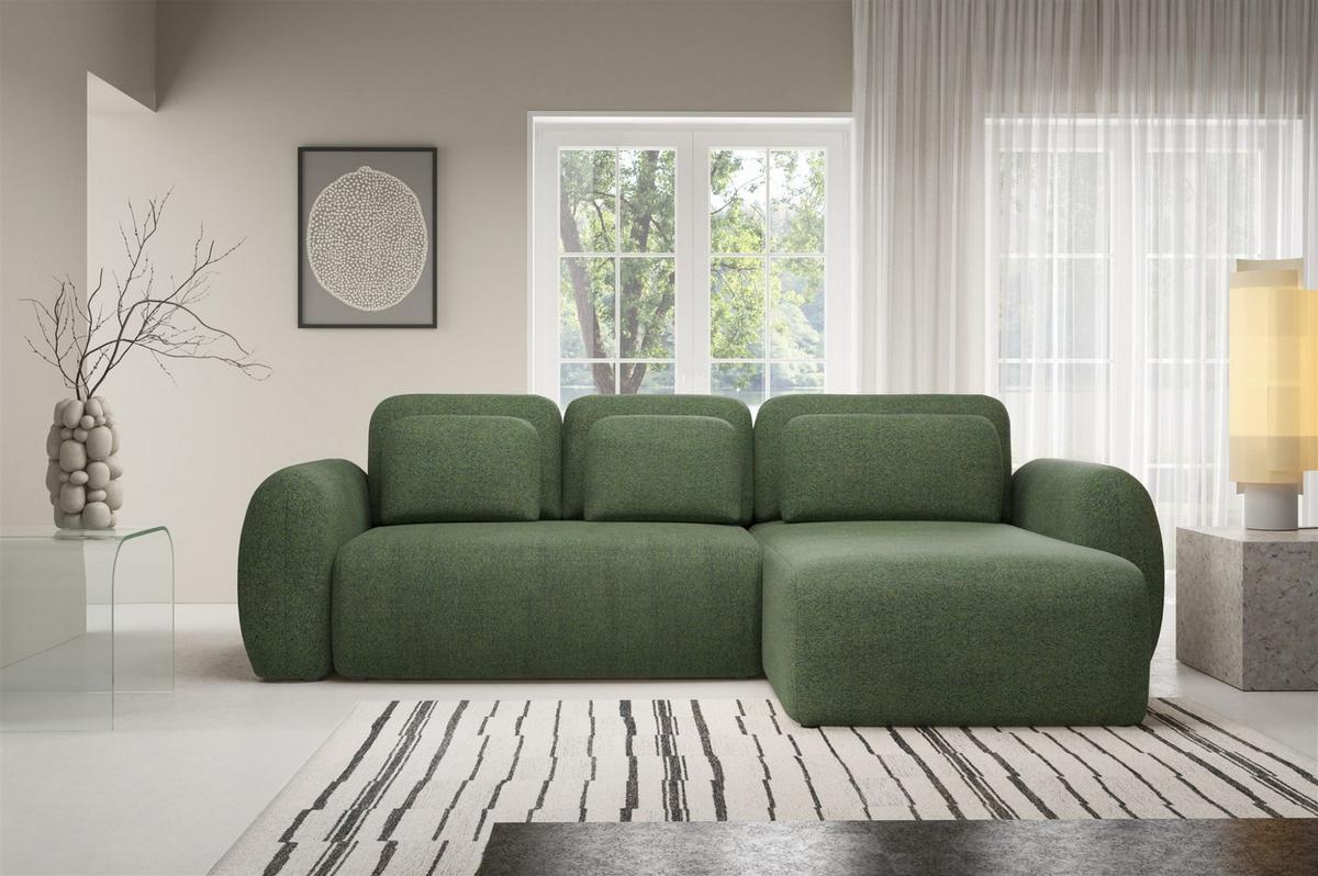 ECKSOFA Gaston Mit Schlaffunktion - Grün, Holzwerkstoff/Textil (304/190cm) - Fun Möbel