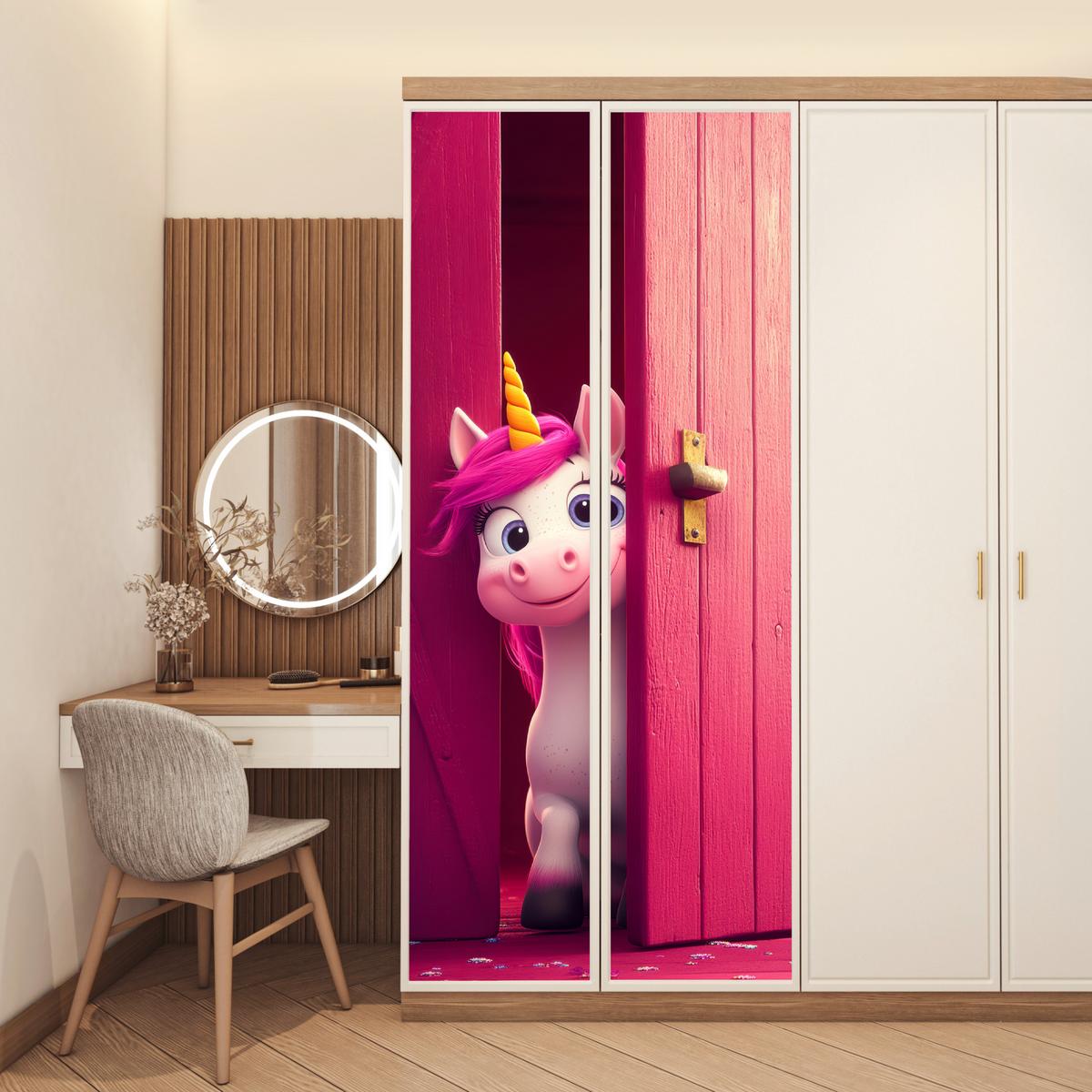 TÜRAUFKLEBER Einhorn - Rosa - Tür - Fantasie 90x235 cm - Türtapete - Pink, Kunststoff (90/0.1cm) - MuchoWow