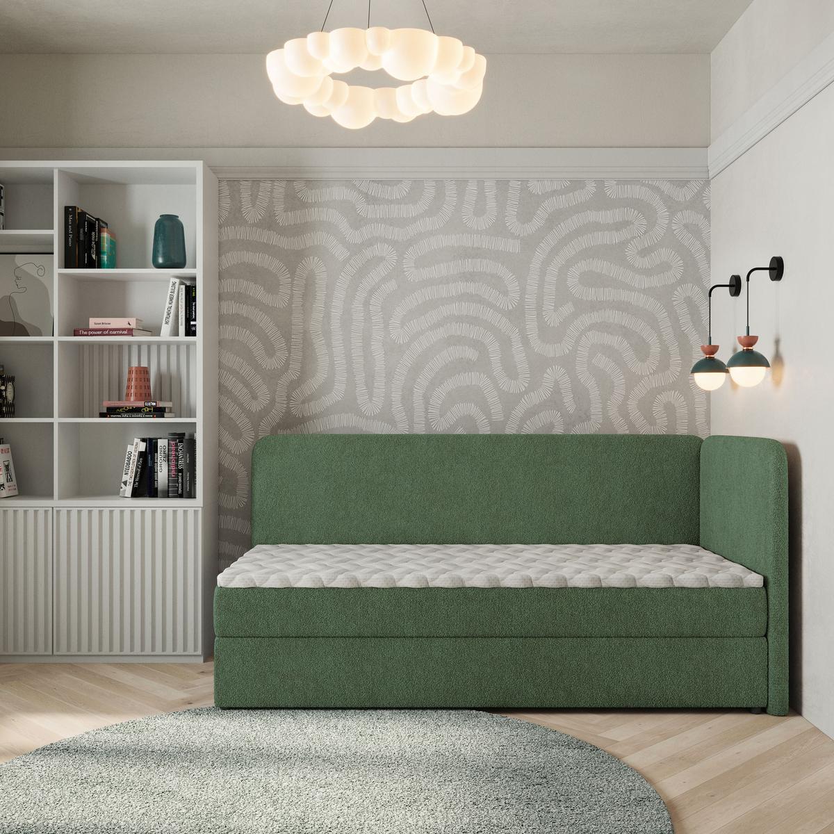 BOXBETT GINA 90x200 cm mit Matratze und Topper, H2+H3 - Grün - Grün, Holz (90/200cm) - MASSENO