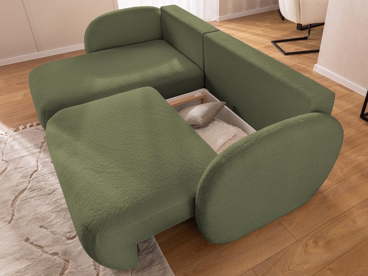 ECKSOFA Candy mit Schlaffunktion Grün Bouclé-Stoff - Ottomane links - Schwarz/Grün, Holz/Kunststoff (230/146cm) - S-Style Möbel