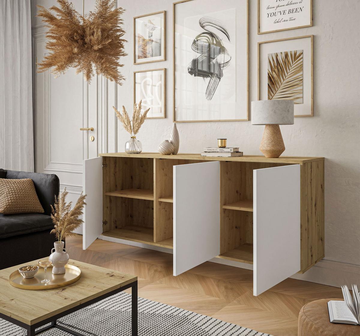 KOMMODE SANAYI Hängend Eiche Artisan/Matte Weiß - Weiß, Holzwerkstoff (153.9/60/39.6cm) - Lookway