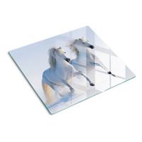 GLASPLATTE 60x52 cm Zwei Pferde Schnee - Pastellblau, Glas (60/52cm) - TULUP