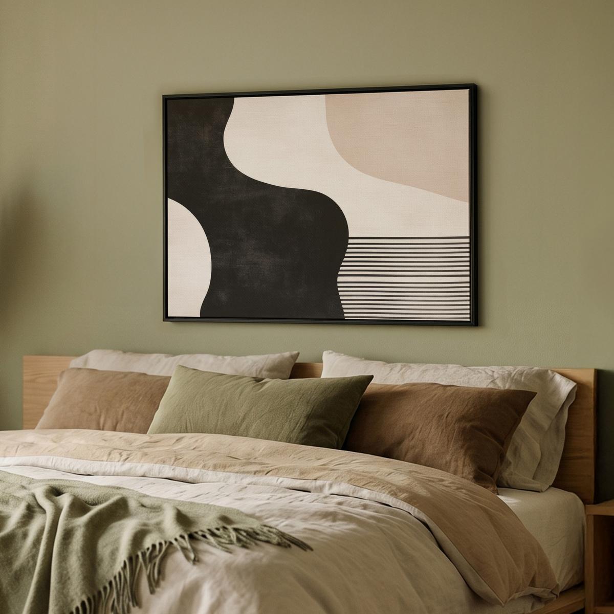 LEINWAND Bilder mit Rahmen - Abstrakt - Japandi - Beige - Modern - 80x60 - Schwarz, Textil (80/60cm) - MuchoWow