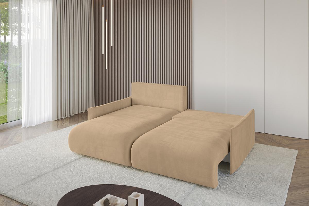 ECKSOFA Ottomane links ONESK-L-v1 216x177x72 Grün Velours - Beige, Holzwerkstoff/Kunststoff (216/177cm) - ALTDECOR