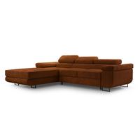 ECKSOFA GIULIO Orange Velours-Stoff mit Schlaffunktion - Orange, Holz (280/203cm) - MASSENO