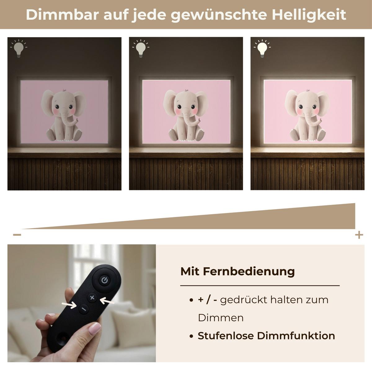 NACHTTISCHLAMPE MIT AKKU Elefant - Baby - Rosa - Cartoon 40x30 cm - Rosa, Holzwerkstoff (8/40/30cm) - OnlyWow