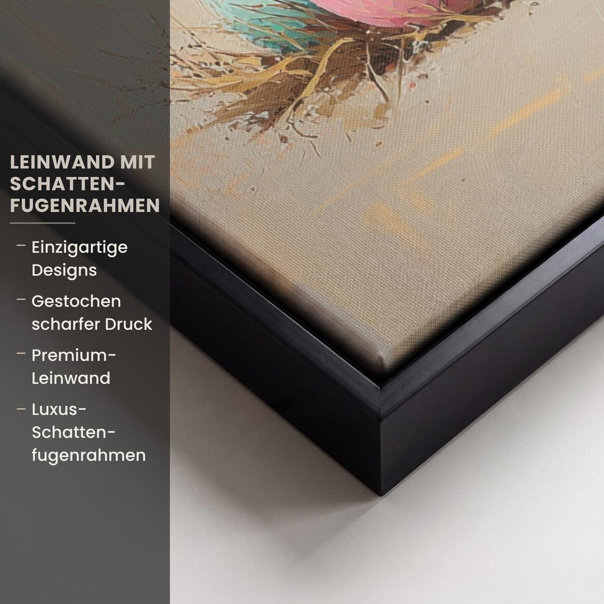 LEINWAND Bilder mit Rahmen - Osterhase - Pastell - Eier - 70x100 - Beige, Textil (70/100cm) - MuchoWow