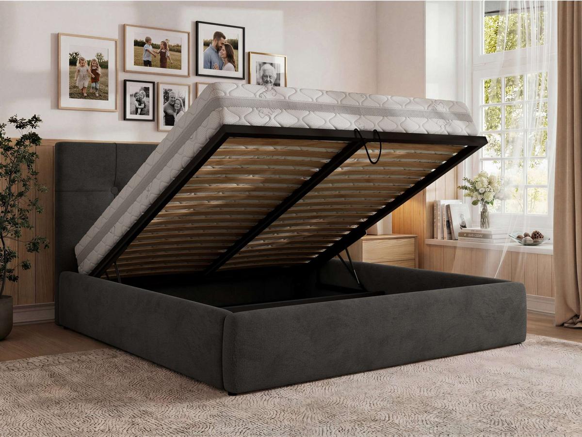 POLSTERBETT CALERIO CLASSIC 200/200 - Dunkelgrau Velvet - Matratze Pocket - Dunkelgrau/Schwarz, Kunststoff/Textil (200/200cm) - MKS