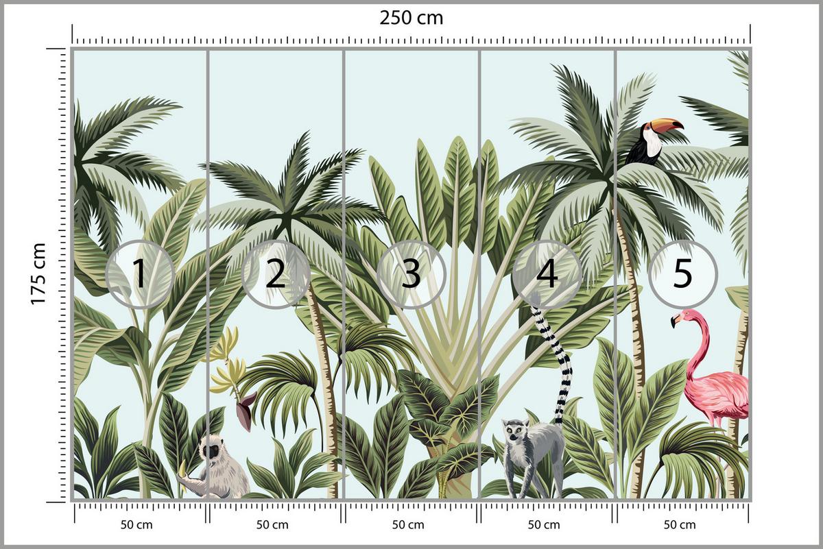 FOTOTAPETE für Schlafzimmer Exotische Tiere Dschungel Flamingo 250x175 - Schwarz/Weiß, Papier (250/175cm) - Muralo