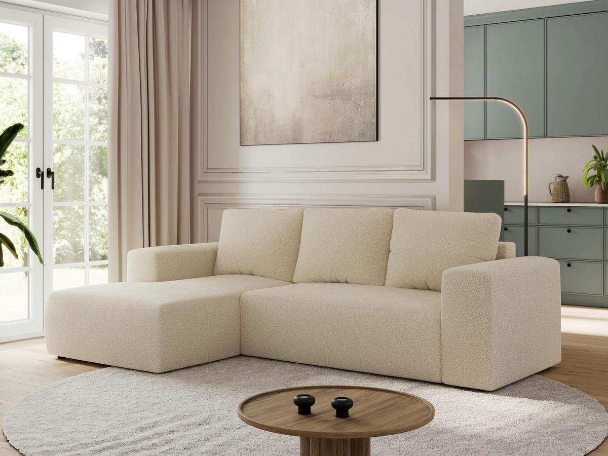 ECKSOFA TRENTINO L Beige Boucle - Links - Beige/Schwarz, Kunststoff/Textil (266/164cm) - MKS