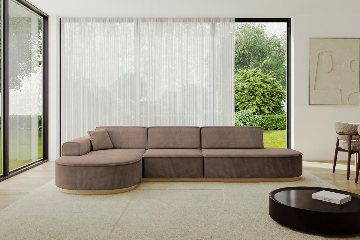 ECKSOFA Ottomane Links MARI-L2-v2 - 328x171x83 cm Braun Velours - Braun, Holzwerkstoff/Textil (328/171cm) - ALTDECOR