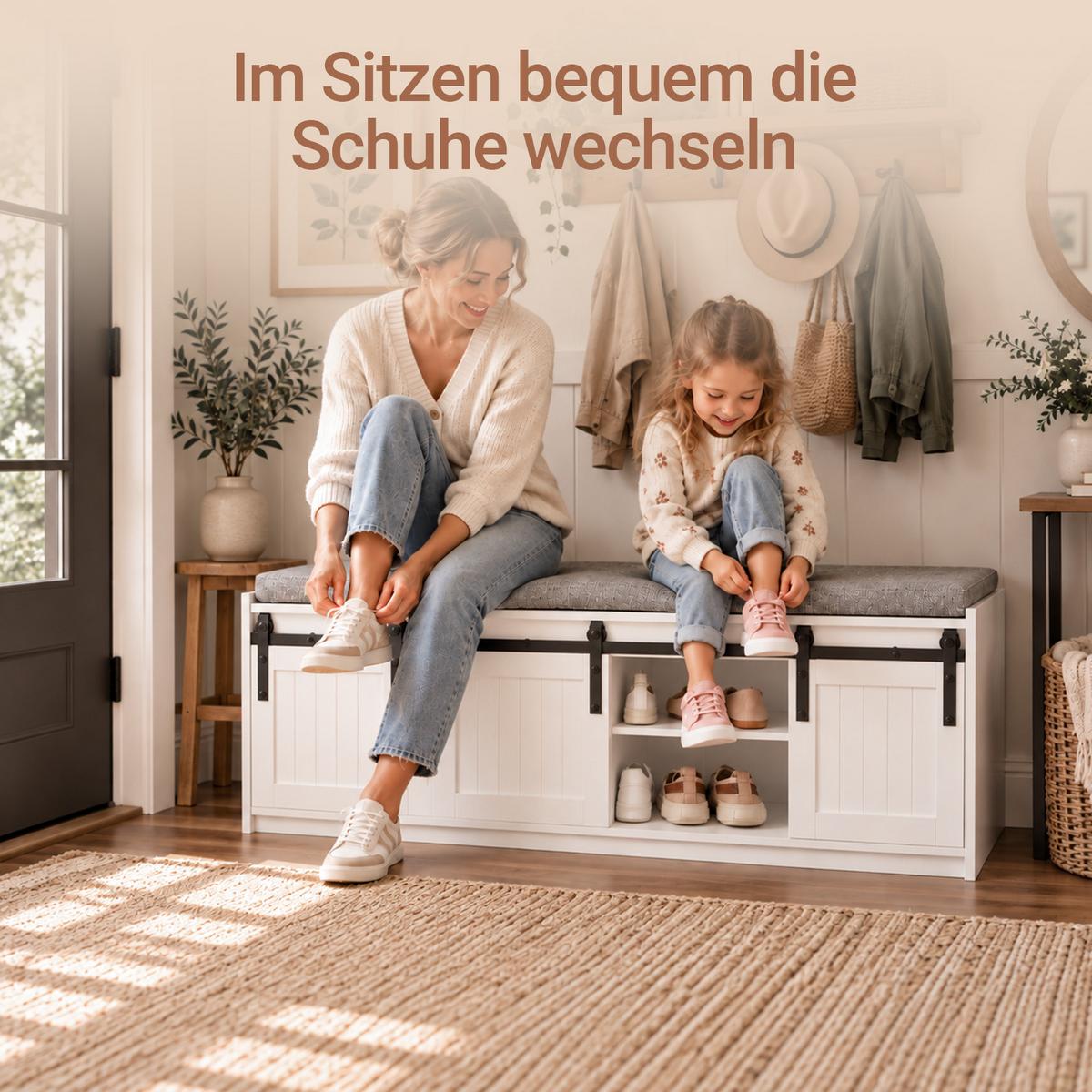 SCHUHBANK mit Sitzfläche 120x45x35cm Weiß, 3 Schiebetüren, Sitzfläche bis 200 kg, für Flur und Diele - Schwarz/Weiß, Holzwerkstoff/Metall (120/45/35cm) - SoBuy