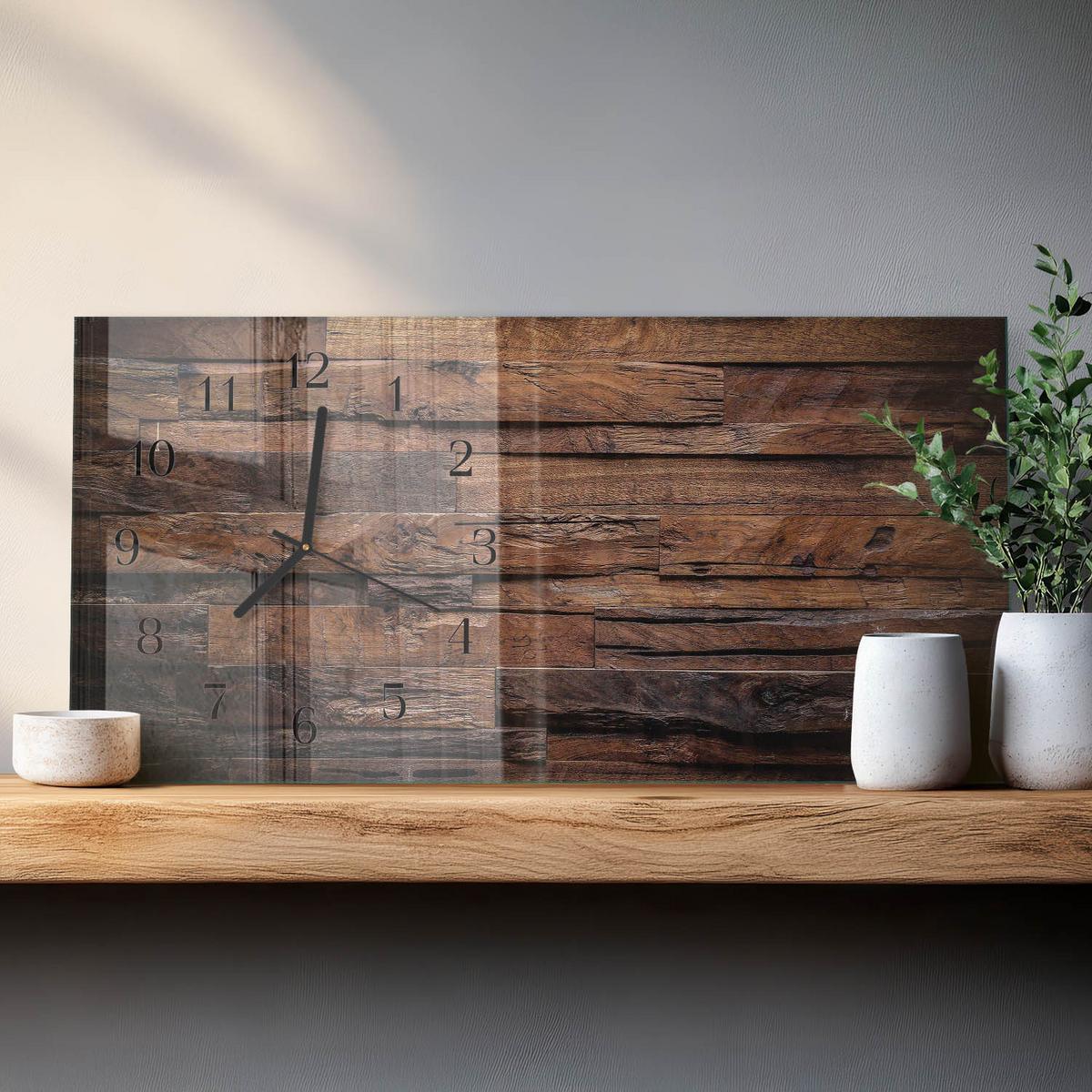 WANDUHR aus Glas 60x30 cm - Holz - Braun, Glas (60/30/0.4cm) - TULUP