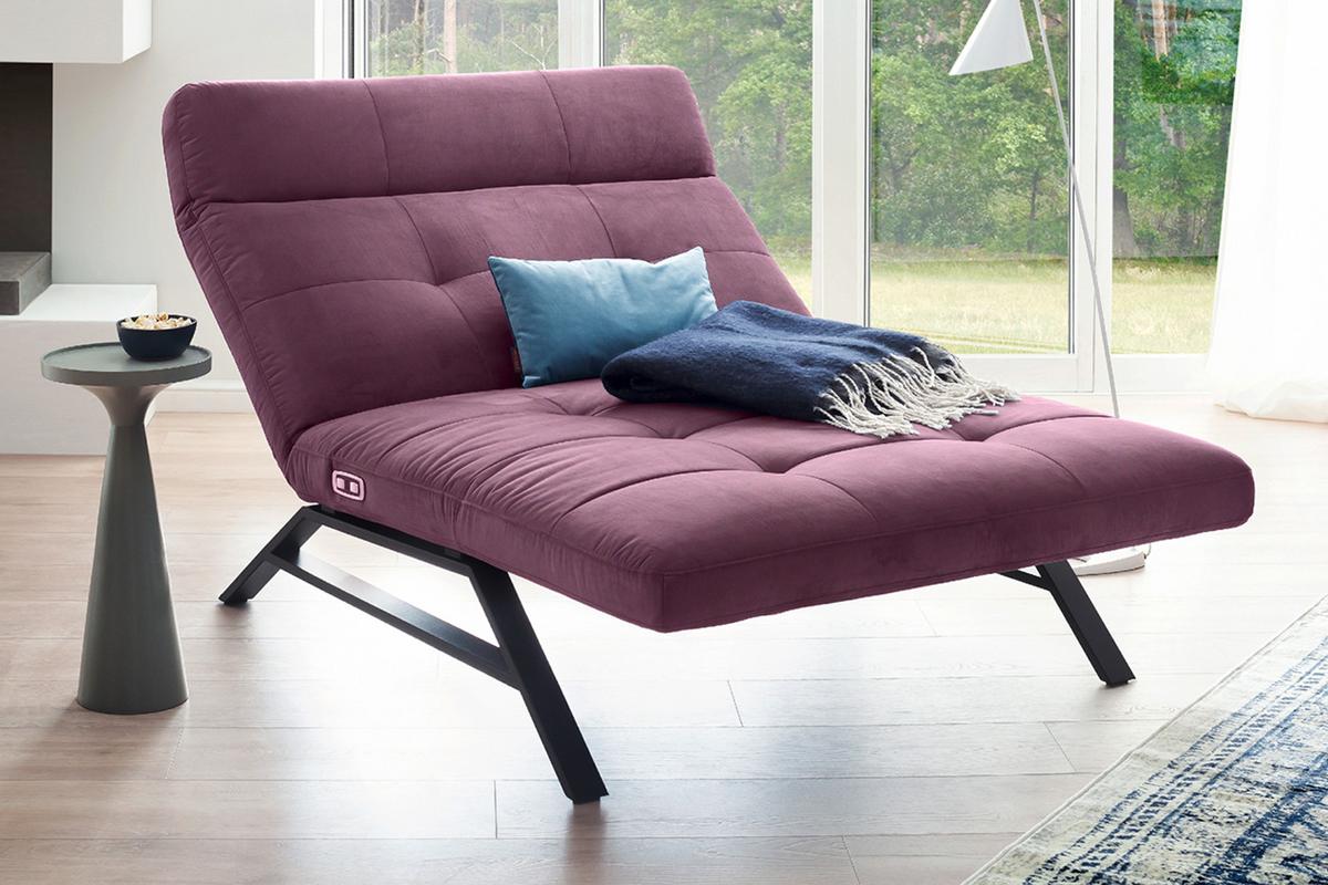LIEGE MIT MOTORISCHER RELAXFUNKTION AMERIVA Violett Velvet Relaxfunktion - Violett/Schwarz, Textil (120/110/158cm) - KAWOLA