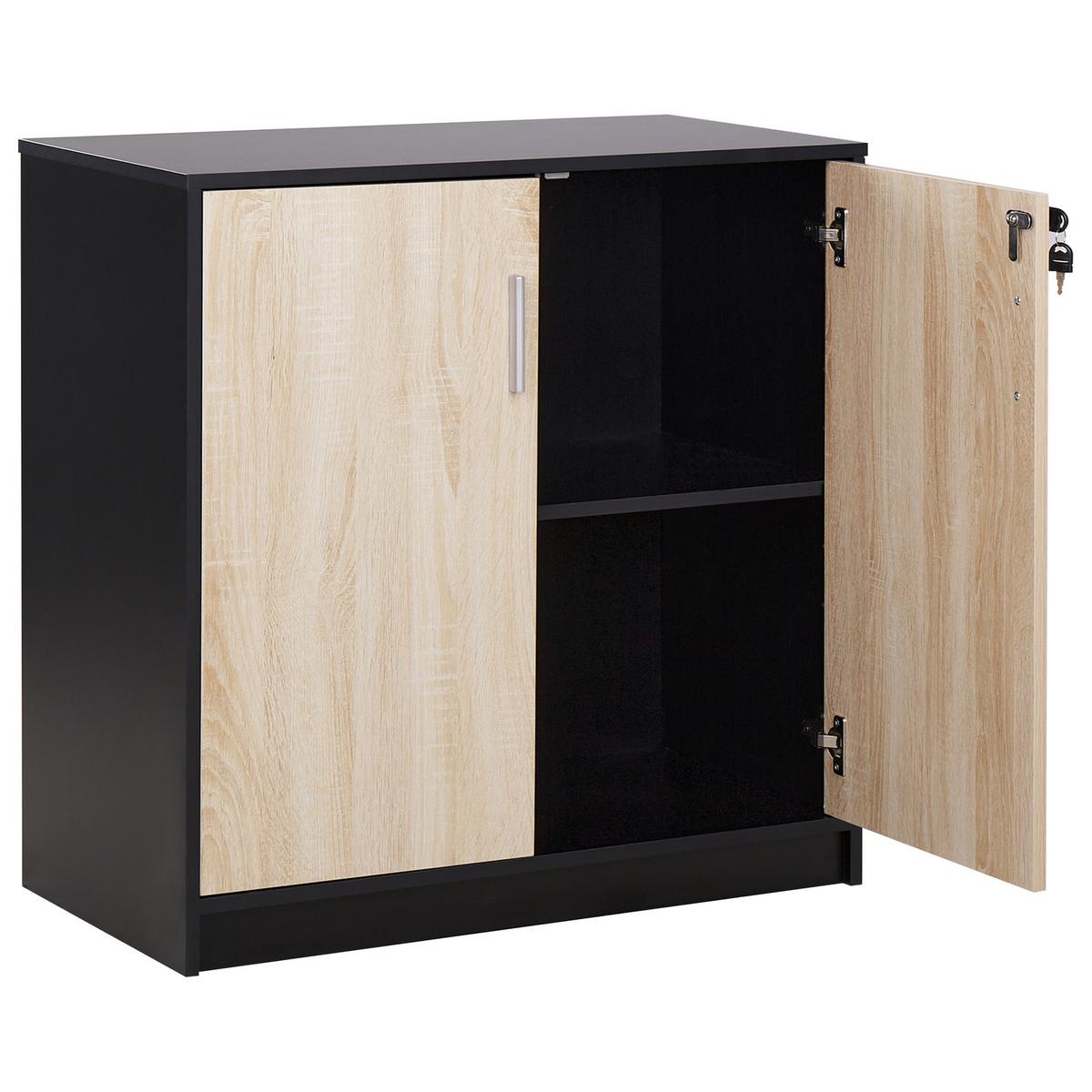 AKTENSCHRANK heller Holzfarbton/schwarz 80 cm 2 Türen Zehna - Hellbraun/Schwarz, Holzwerkstoff (80/80/40cm) - Beliani