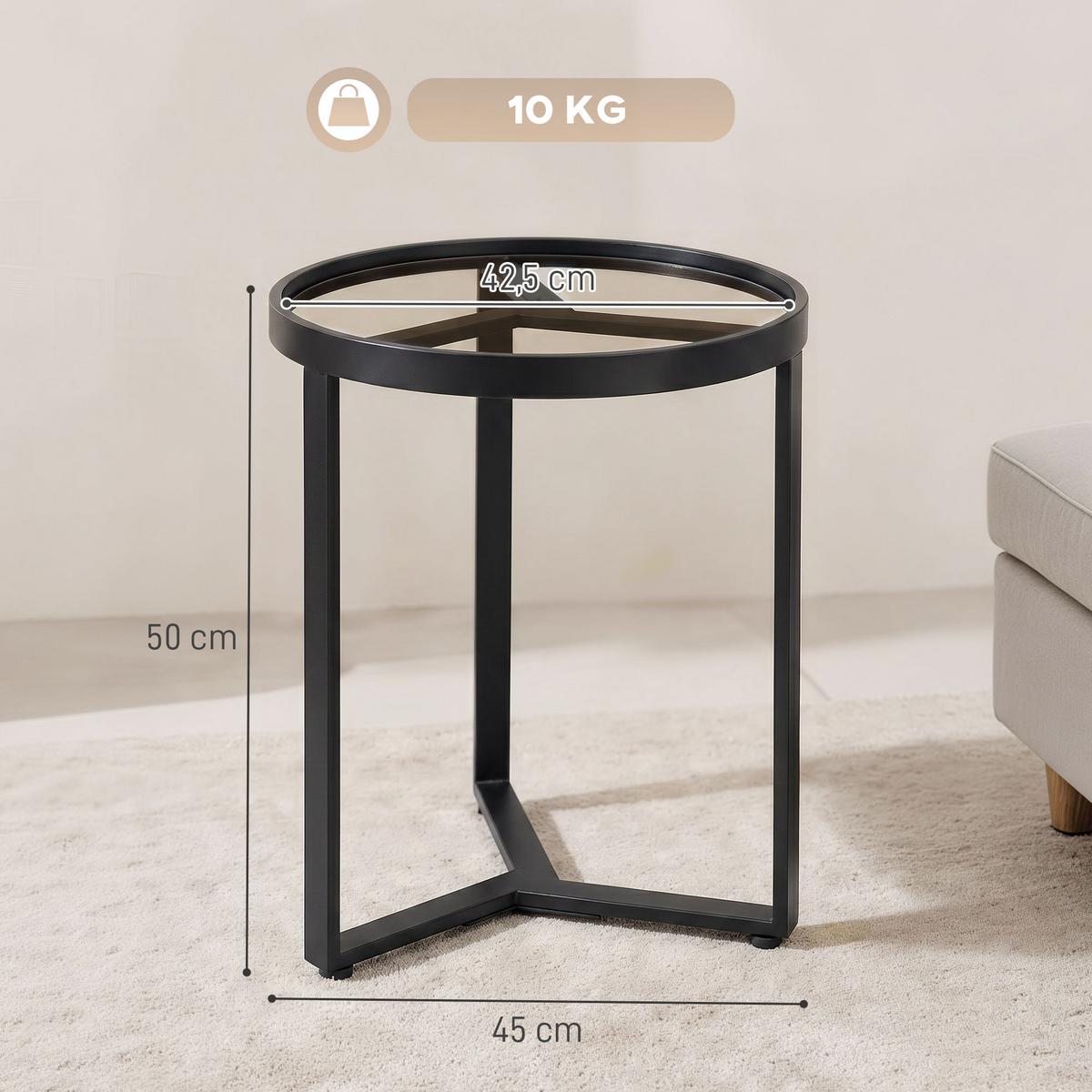 BEISTELLTISCH Gehärtetes Glas Schwarz - Schwarz, Glas/Metall (45/45/50cm) - HOMCOM