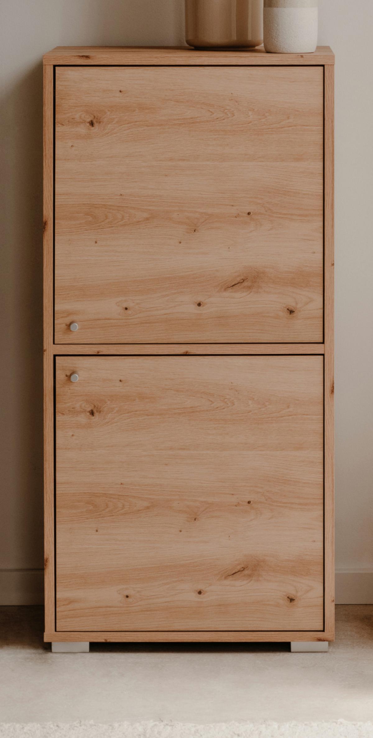 KOMMODE Eiche Artisan 46 x 97 cm, Anrichte mit wechselbarem Türanschlag - Silberfarben/Eiche Artisan, Holzwerkstoff/Kunststoff (46/96.5/33.5cm) - Furn.Design